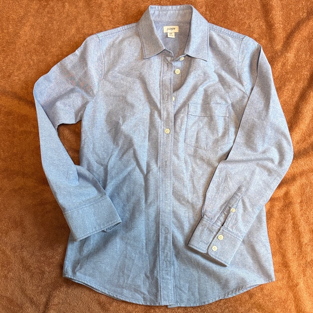 J. Crew Womens Heathered Light Blue Button-Down Shirt